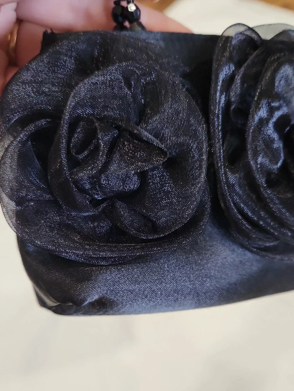 NWOT Small Black Floral Beaded Handle Evening Clutch